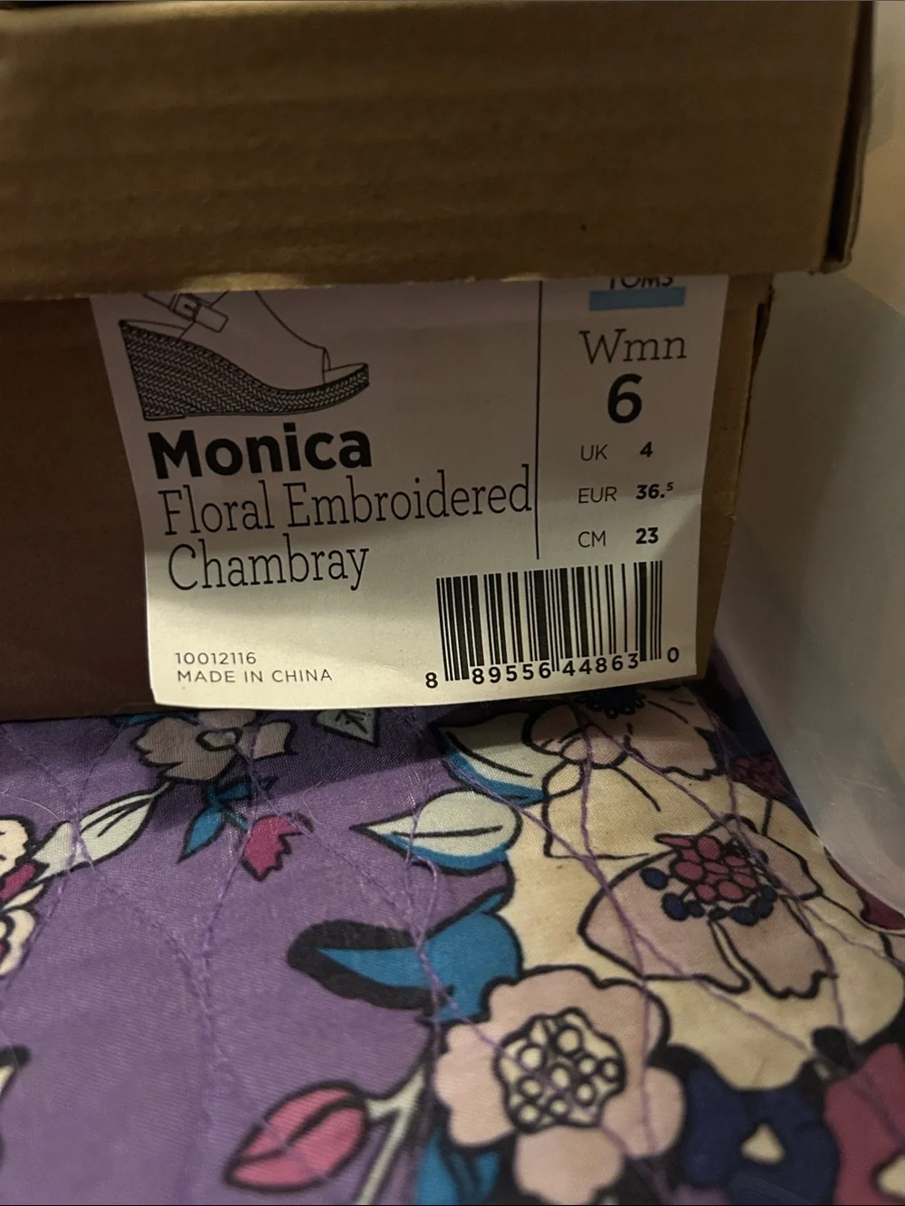 TOMS Denim Embroidered Espadrille Wedges in Blue and Pink - Picture 3 of 3